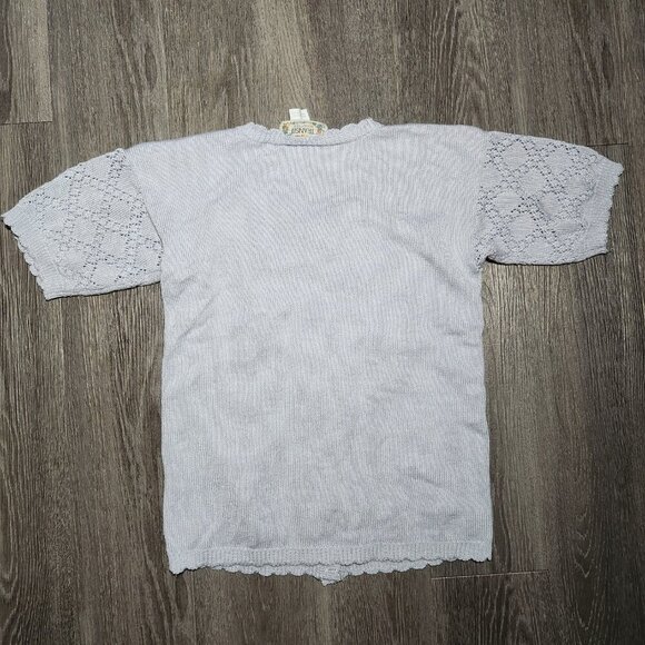 Vintage 70s pastel blue crochet short-sleeved button-up cardigan ✦ coastal grand - Picture 12 of 15